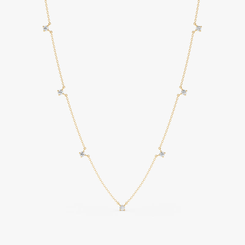 handcrafted solid 14k gold seven diamond set necklace