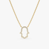 handmade solid gold hamsa hand outline with lined diamonds necklace