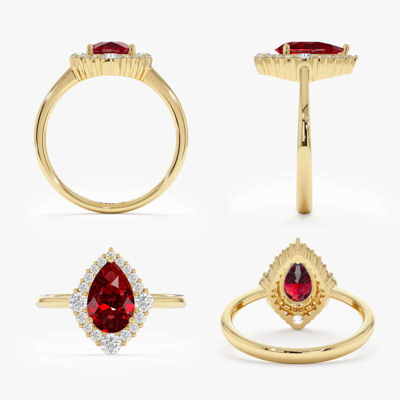 Pear Shape Garnet with Diamond Halo Ring, Orelina
