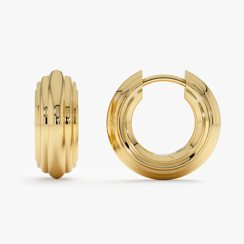 Gold Ribbed Huggie Hoop Earrings, Nyxelle