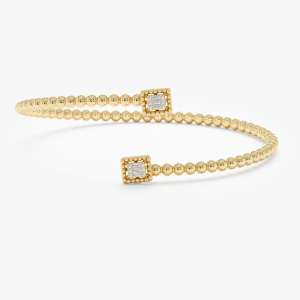 14k Gold Beaded Diamond Cuff Bracelet