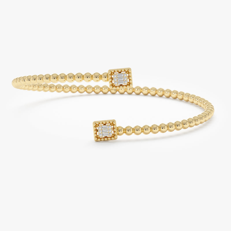 14k Gold Beaded Diamond Cuff Bracelet