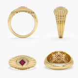 Vintage Style Princess Cut Ruby Dome Ring, Nyx