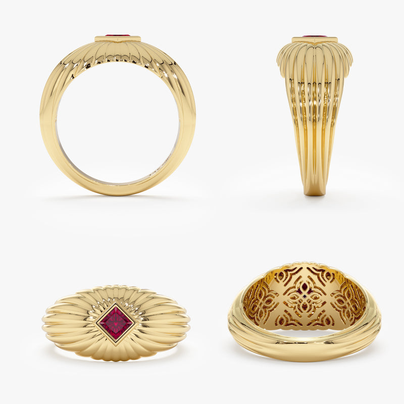 Vintage Style Princess Cut Ruby Dome Ring, Nyx