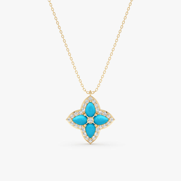 Turquoise & Lab Grown Diamond Clover Necklace, Eirlys