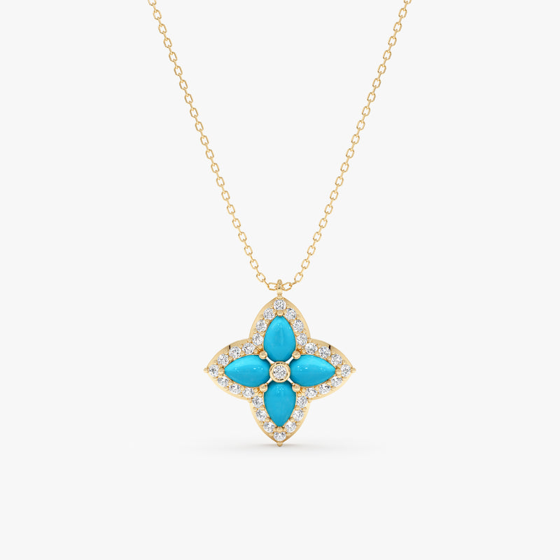 Turquoise & Lab Grown Diamond Clover Necklace, Eirlys
