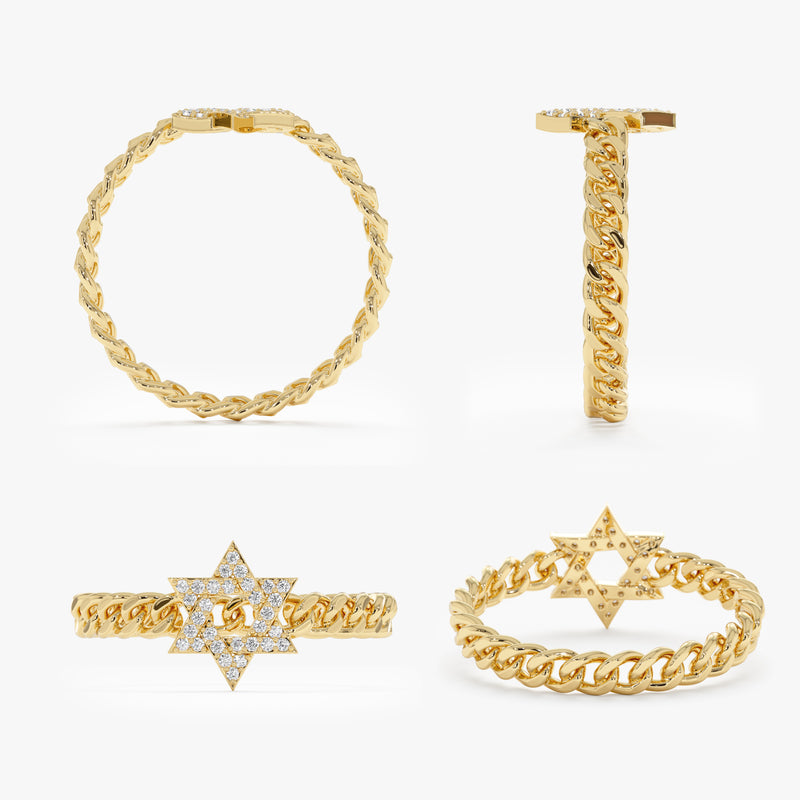 Diamond Star of David Cuban Chain Ring, Lioraeth