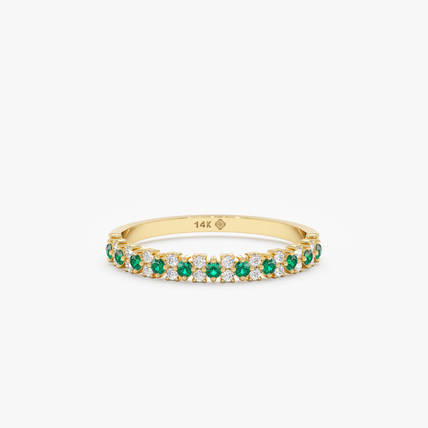 yellow gold emerald diamond band
