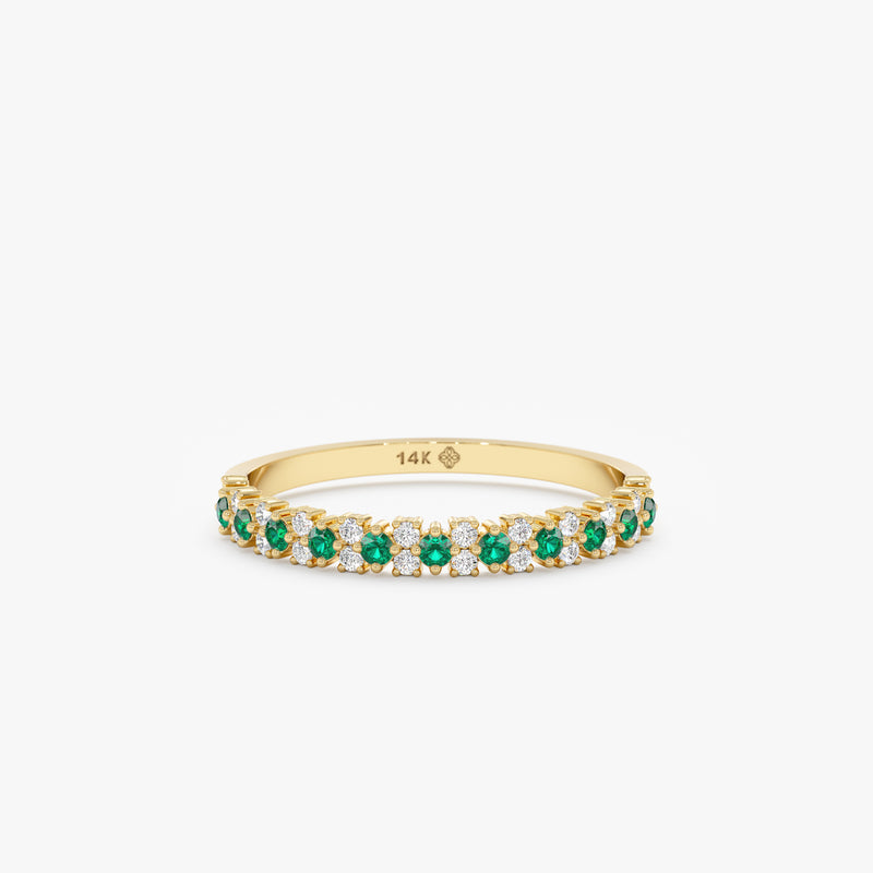 yellow gold emerald diamond band