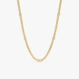 handmade solid 14k gold multiple diamond bezel cuban chain necklace
