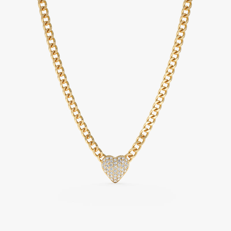 handmade solid gold cuban chain necklace with paved puffer pendant