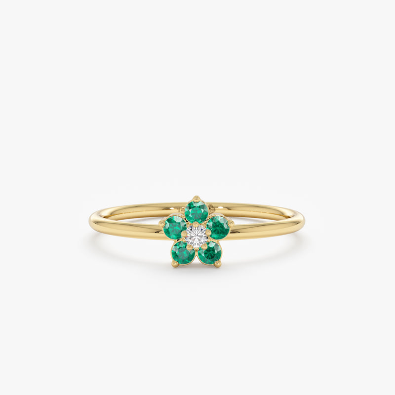 yellow gold emerald flower ring