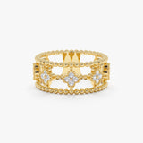 diamond clover two band ring in 14k solid yellow gold