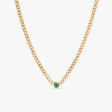 yellow gold cuban chain emerald pendant necklace