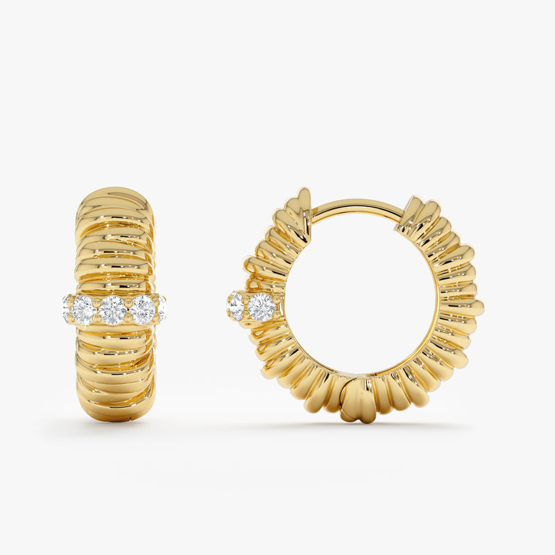 14k Ribbed Diamond Hoop Earring, Hanna