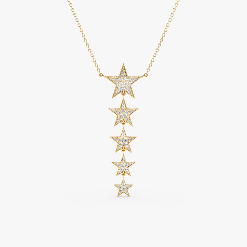 handmade solid gold five star drop pendant necklace with cable chain