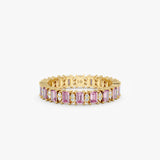 yellow gold eternity band with sapphire and diamond