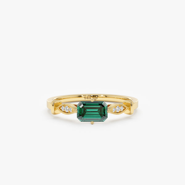 yellow gold teal sapphire diamond ring