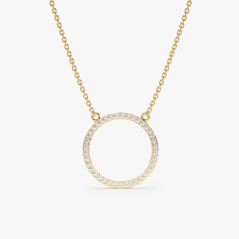 handmade solid gold diamond lined circle pendant necklace