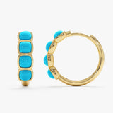 Turquoise Hoop Earrings, Solid Gold Huggie Hoops, Junesa