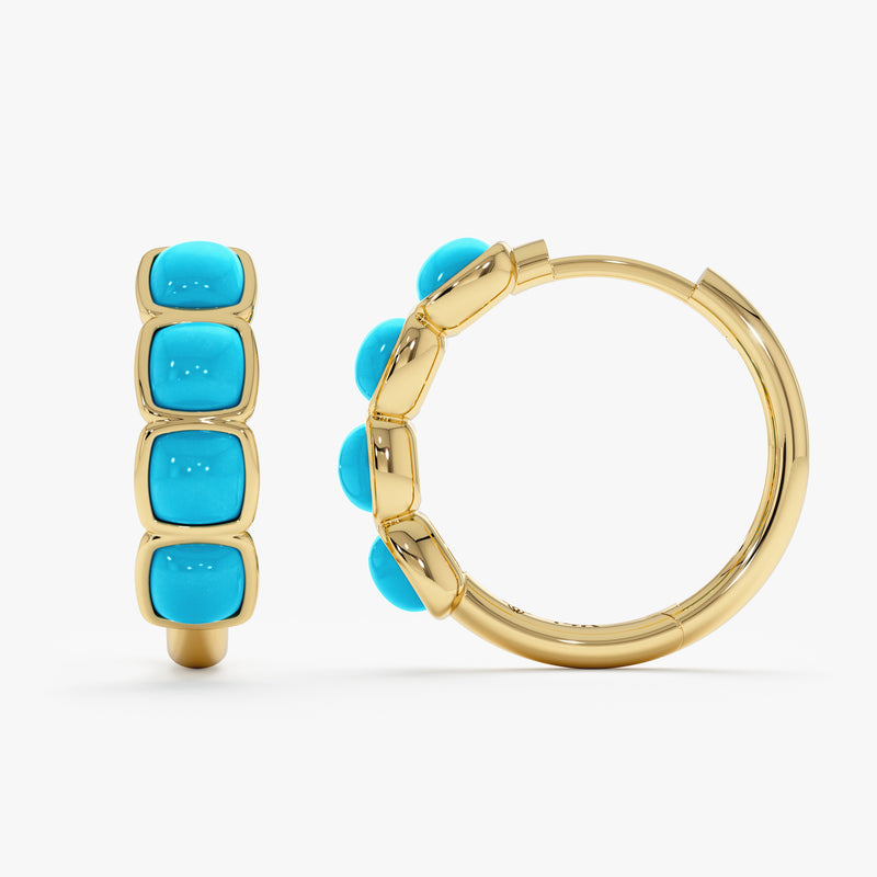 Turquoise Hoop Earrings, Solid Gold Huggie Hoops, Junesa