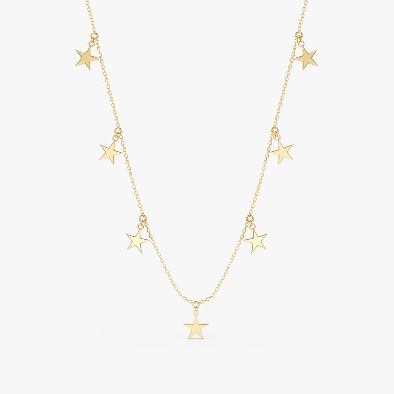 handmade solid gold multiple hanging star charm necklace
