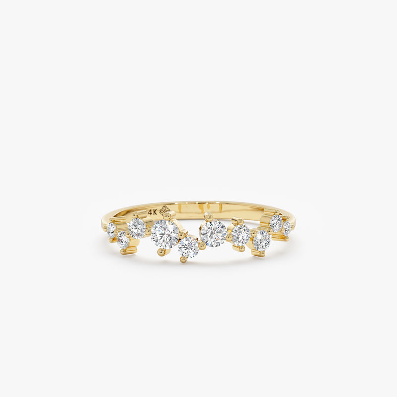 yellow gold diamond cluster band