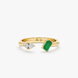 natural emerald and diamonds open ring in solid gold 