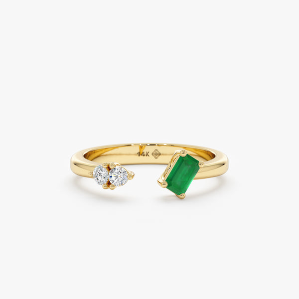 natural emerald and diamonds open ring in solid gold 
