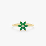 Yellow Gold Emerald Diamond Flower Ring