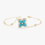 Turquoise Flower Bracelet, Lab Grown Diamond, Eirlys