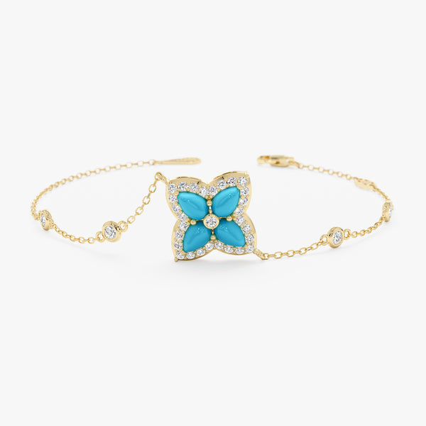 Turquoise Flower Bracelet, Lab Grown Diamond, Eirlys