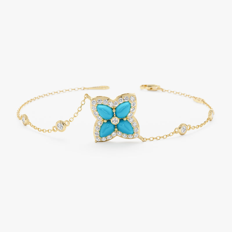 Turquoise Flower Bracelet, Lab Grown Diamond, Eirlys