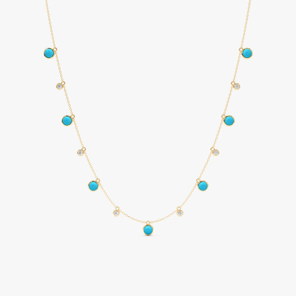 Turquoise & Lab Grown Diamond Station Necklace, Virey