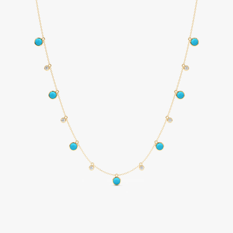 Turquoise & Lab Grown Diamond Station Necklace, Virey
