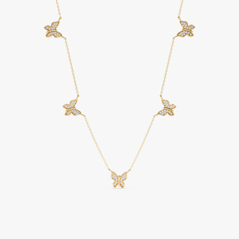 handmade solid gold necklace with stationed diamond butterfly