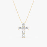 Baguette Diamond Cross Necklace, Orzellea