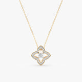 White Diamond Clover Necklace in Yellow Gold