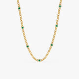 solid yellow gold multi emerald station cuban chain