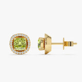 Natural Peridot Studs with Diamond Halo, Elswyth