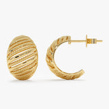 Solid Gold Ribbed & Beaded Hoops, Evadne