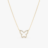 solid 14k gold butterfly cutout necklace with lined diamonds