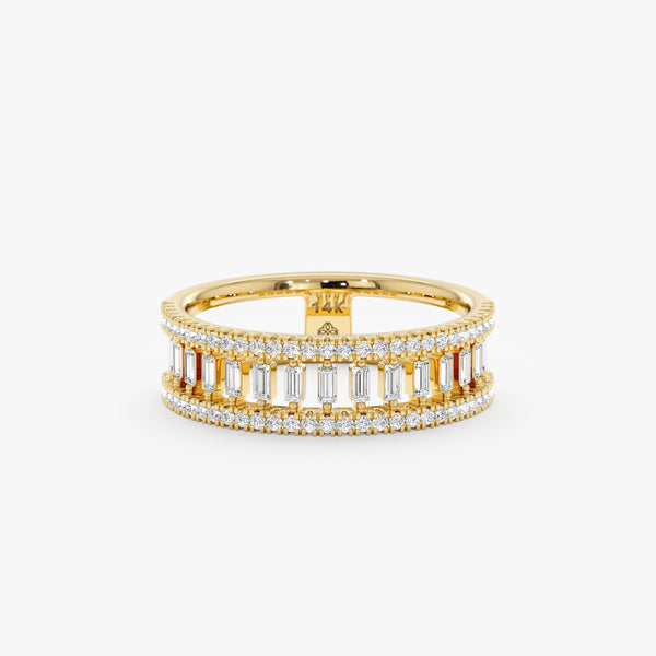 yellow gold baguette pillars stacked ring
