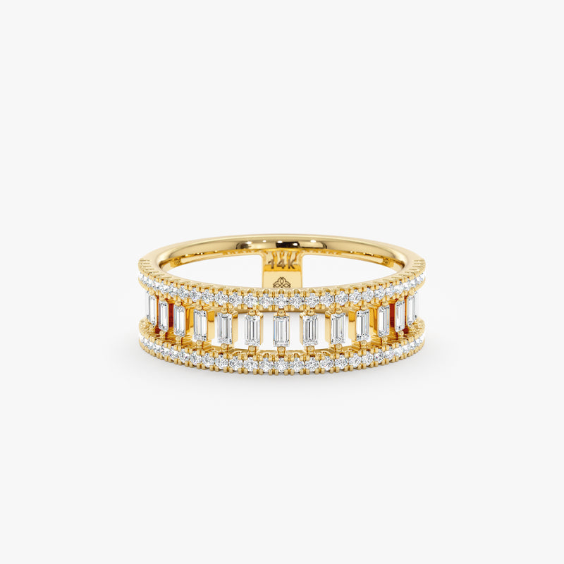 yellow gold baguette pillars stacked ring