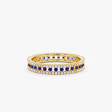yellow gold blue sapphire white diamond band