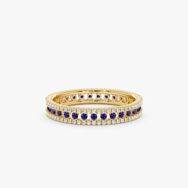 yellow gold blue sapphire white diamond band