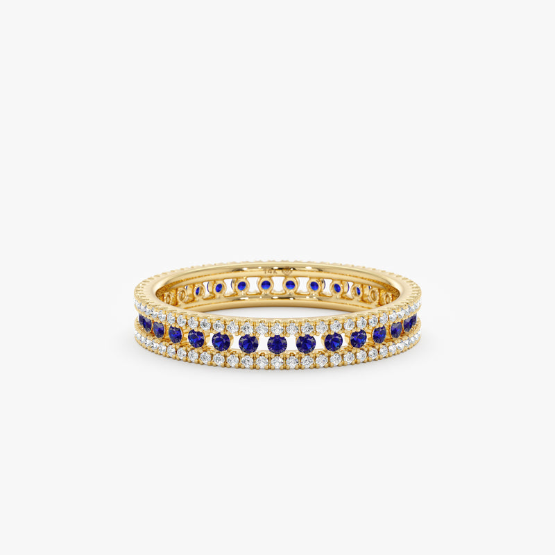 yellow gold blue sapphire white diamond band