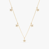 handmade solid 14k gold multiple diamond star charm drop necklace