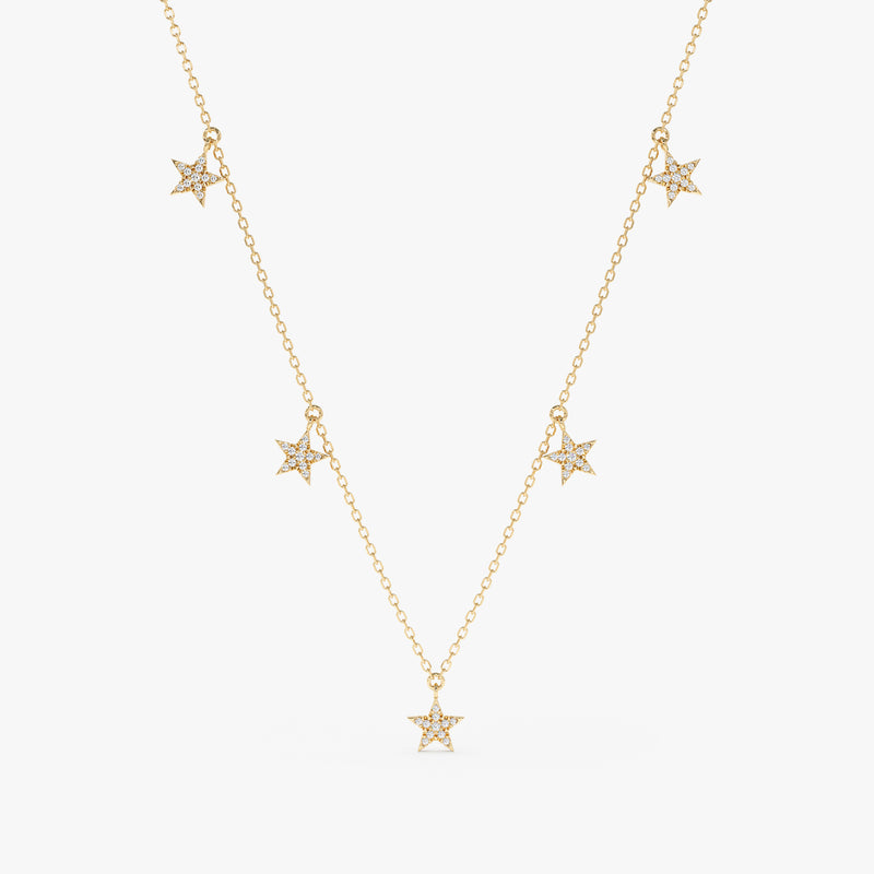 handmade solid 14k gold multiple diamond star charm drop necklace