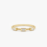 baguette cut natural white diamond station ring in solid gold 